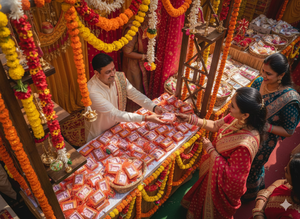 Recuerdos Decorados con Envoltura de Red para Bindi |   Paquete de Regalos Bindi para Bodas, Mehndi, Puja y Diwali |   Conjunto de Bindi de Cristal para Novia - Product Image 6