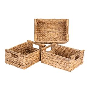 Wholesale Natural Water Hyacinth <b>Rectangular</b> <b>Basket</b> with Carry Handles, Farmhouse Style Multi purpose <b>Storage</b> Trays - Product Image 1