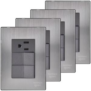 Presa di corrente con interruttori, MXIOF-004, 4 pezzi, 2 interruttori/prese, 125-250 V CA, 10/15 A, 50/60 Hz, Argento/Oxford, Acciaio inossidabile - Product Image 1