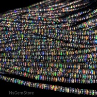 Perles d'Opale Éthiopienne Noire Naturelle Welo Fire Gemstone 4-5mm Multi-Feu Lisses Rondelles Pierres Libres pour Fabrication de Bijoux HAYAAT GEMS