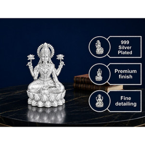 Ídolo de Lakshmi Chapado en Plata 999 de Jaipur Metals |   100% Latón |   8 x 6.5 x 11 cm |   268 g |   Templo y Regalos para el Hogar - Product Image 1