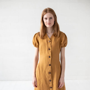 Robe en lin vintage une pièce pour filles printemps été décontractée avec des manches courtes simples surdimensionnées taille naturelle style tissé - Product Image 1