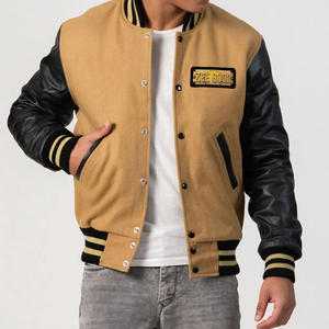 OEM personalizado de alta calidad de los hombres 100% de algodón de lona Stand Collar Bomber chaqueta Letterman estilo de béisbol con el logotipo frontal para el invierno - Product Image 2