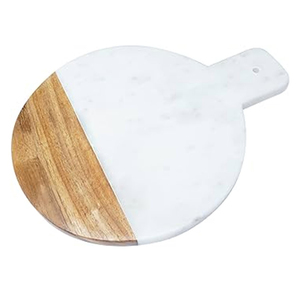 Tabla de charcutería con acento de mármol y madera negra Lexi Home con mango, tabla de cortar de mármol, negra con acentos de madera de AYAANS - Product Image 3