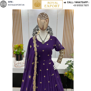 Último vestido de Aanarkali bordado Georgette de color púrpura con Secuencia Dupatta en tarifa al por mayor por Royal export India - Product Image 2