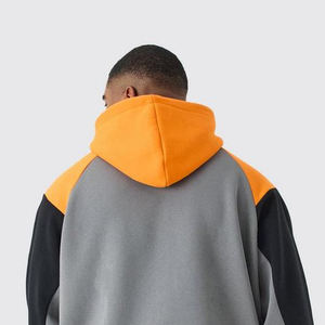 Sweat à capuche personnalisé en coton pour homme, coupe oversize, design patchwork color block, en molleton avec poche frontale - Product Image 5