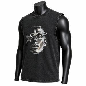 Camiseta sin mangas personalizada para hombre, top gráfico de algodón lavado, estilo gimnasio, ropa urbana, corte muscular, vintage, con efecto ácido. - Product Image 3