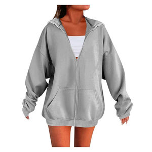 Sweat-shirts à capuche zippés personnalisés pour femmes, polaire d'hiver, anti-boulochage, respirant, épaules tombantes, prix de gros bon marché 2025 - Product Image 1