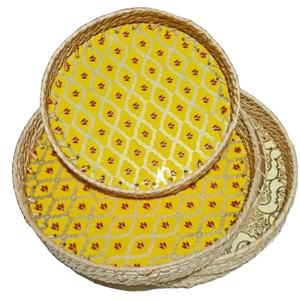 Bandejas decorativas antiguas para mesa de comedor del hogar 100% bandeja impresa de yute Natural ecológica bandeja de madera Venta al por mayor caliente bandeja de servicio - Product Image 1