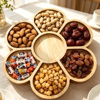 Plateau de service rotatif à 6 compartiments en bambou de 12 pouces pour collations, noix, fruits, légumes, chips