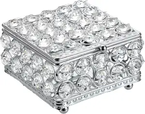 水晶珠宝架手工制作的奢华经典方形水晶和金属珠宝收纳盒来自珠宝配件