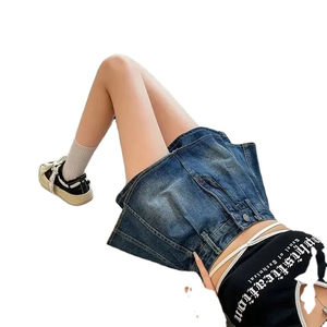 Minifalda Vaquera de Cintura Alta para Mujer, Estilo Desgastado, Creativo, con Bordes Deshilachados, Prenda de Moda Femenina de Marca - Product Image 4