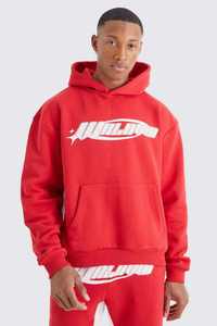 Ensemble de survêtement unisexe en coton 100% imprimé sur mesure, pantalon de survêtement évasé et sweat à capuche zippé, avec ourlet évasé, en rouge - Product Image 2