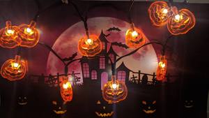 ไฟสายสีขาวนวล2700K ยาว1.1ม. 10หลอด LED ฮาโลวีนใช้แบตเตอรี่ฟักทองสีเงินใช้ไฟตกแต่งบ้านในร่มไฟฮาโลวีน - Product Image 4