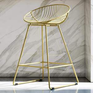 Prague Modern Metal <b>Bar</b> Stool in Yellow <b>Golden</b> Finish for Farmhouse & Outdoor Use - Product Image 2