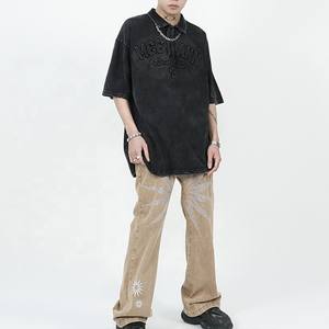 Logo personnalisé streetwear polo surdimensionné vintage lavé 3d polo en relief t-shirt - Product Image 6