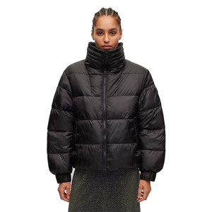 Chaqueta Corta Negra Acolchada para Mujer con Cuello Alto, Cierre de Cremallera, Manga Larga, Ropa de Invierno Informal - Product Image 3