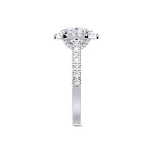Bague de fiançailles en diamant ovale 1,53 carat avec double halo, en or jaune, blanc et rose 9K, tige pavée, bague de mariée - Product Image 2