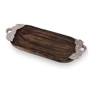 Natural Wooden Serving Tray with Metal Handle Natural Polished Eco Friendly Coffee Serving Tray in Oval Shape for Multiuse - Product Image 2