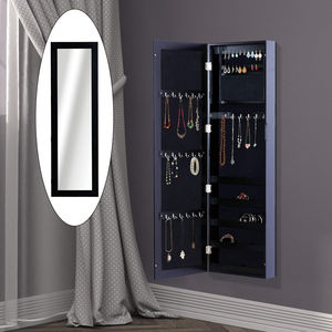 Armoire à bijoux murale HOMCOM avec crochets et compartiments en bois, armoire à bijoux à miroir pour boucles d'oreilles, colliers et - Product Image 2