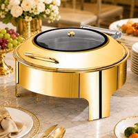 Juego de Recipientes Redondos para Buffet de Acero Inoxidable Dorado, Calentador de Alimentos Eléctrico o de Alcohol de 6L y 9L para Hoteles y Restaurantes