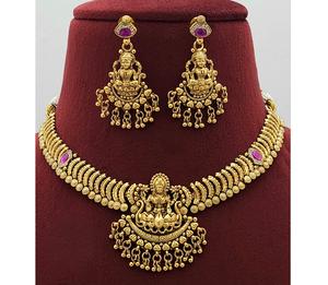 Elegante Juego de Collar y Aretes con Acabado Dorado Mate de Primera Calidad, Impresionante Colección para Bodas para Mujer - Product Image 1