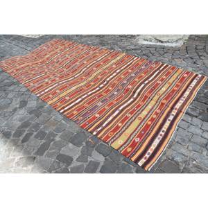 พรมตุรกีโบราณพื้นที่ขนาดใหญ่5.5 x 13ft แบบดั้งเดิมสีแดงสีเบจแบบเย็บปะติดผ้าขนสัตว์ยางเหนียวสำหรับตกแต่งห้องโถงห้อง - Product Image 2