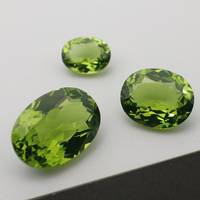 Mehrajudin Gems Batu Permata Peridot Hijau Berkualitas Tinggi Buatan Tangan Potongan Oval Alami 3 Buah Bersertifikat Pihak Ketiga Dilapisi Lilin/Minyak
