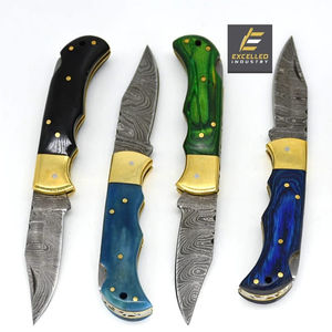 Couteaux pliants à serrure arrière couteaux de poche de collection en acier damas personnalisés avec manche en bois prix raisonnable couteau d'extérieur - Product Image 1