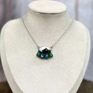 Collar de plata de ley hecho a mano con Búfalo Blanco y pavo real Dahlia piedras preciosas regalo de joyería para mujer - Product Image 1