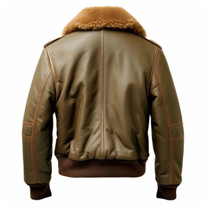 <b>Shearling</b> Coat Brown Plus Size Winter Style Premium Brown Cowhide Leather <b>Jacket</b> Embroidery Baseball <b>Bomber</b> Quality Leather - Product Image 4