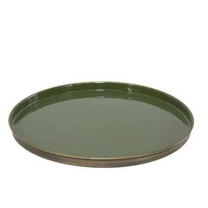 Plateau de service en métal de style nordique, émail vert foncé, bord en laiton antique, pour la décoration de table de salon de luxe - Product Image 1