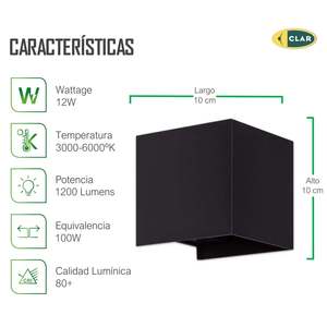 Lámpara de Pared Exterior CCT Negra de 12W, Iluminación Duradera y Elegante para Uso en Exteriores - Product Image 3
