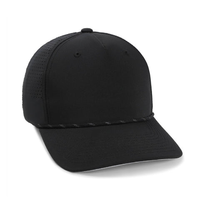 Gorra de golf premium de lona impermeable estructurada de 5 paneles, perfil medio, con perforaciones cortadas a láser, banda de sudor de cuerda tejida lateral, gorra deportiva con diseño de hoja.