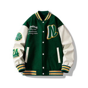Words Embroidery Woolen <b>Baseball</b> College <b>Jacket</b> Patchwork With Faux PU Leather Sleeve Campus Uniform Varsity <b>Jacket</b> - Product Image 1