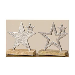 Estatua decorativa de estrella de aluminio moderna con base de madera de mango, figurita de estrella de Metal hecha a mano, Juego de 2 para decoración de Mesa del hogar - Product Image 1
