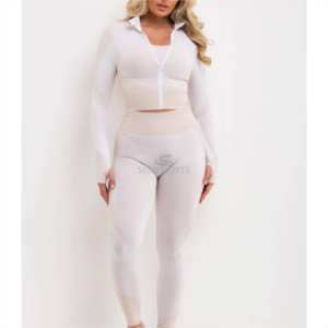 Ensemble de yoga élégant en trois pièces de qualité supérieure pour femmes ensemble de gymnastique à fermeture éclair à séchage rapide pour femmes avec service OEM - Product Image 3