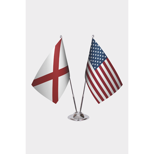 Alabama and U.S. Custom Desk <b>Flag</b> Set Digital Printing Satin Plastic Polyester Pennant <b>Flags</b> with Aluminum <b>Pole</b> - Product Image 1