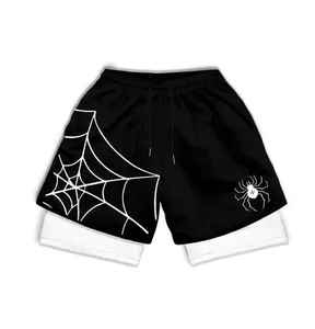 กางเกงขาสั้นออกกำลังกายแบบ2-in-1สำหรับผู้ชายกางเกงผ้าฝ้ายทอเป็นมิตรกับสิ่งแวดล้อมมีกระเป๋า PCS-R-07รุ่นแข็งฤดูร้อน - Product Image 5