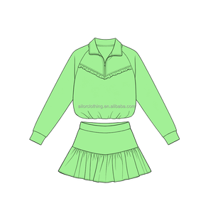 Ensemble de vêtements de sport pour filles, tissu de yoga, haut à manches longues avec fermeture éclair, jupe plissée pour le tennis, la danse et les jeux en plein air - Product Image 4