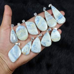 Collier pendentif en rhodochrosite bleue à la mode Scheelite bijoux lunette réglage pendentif à breloque pour filles technologie d'incrustation d'argent - Product Image 3