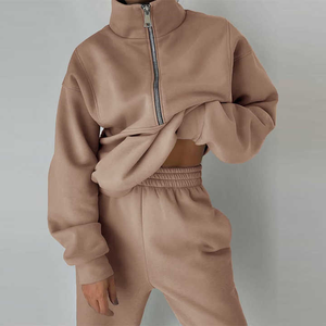 ชุดวอร์ม2ชิ้นสำหรับผู้หญิงชุดวอร์มผ้าคอตตอนผ้าคอตตอนผ้าเกล็ดปลามีซิป - Product Image 3