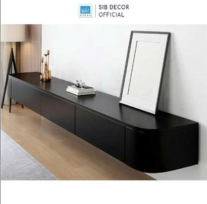 ชั้นวางทีวีไม้ MDF สำหรับอุตสาหกรรม ชั้นวางทีวีติดผนังสีดำโค้ง ยาว 1.6 ม./1.8 ม./2 ม./2.2 ม. - Product Image 3