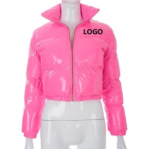 Women's Winter Cotton Jacket Button Decoration Solid Color Short <b>Bubble</b> <b>Coat</b> Design Thick Zipper Long Sleeve Warm Crop Jacket - Product Image 3