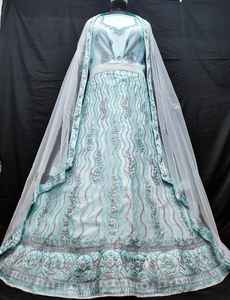 Lehenga choli ตาข่ายสีพีชสีชมพูสง่างามกับงานปักเลื่อมหนักและความเก๋ไก๋2.8เมตรจับคู่ choli dupatta สำหรับงานปาร์ตี้ขายส่งทั่วโลก - Product Image 6