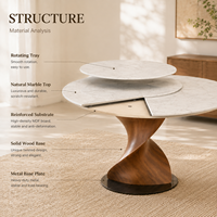 Table à manger ronde moderne en marbre écologique avec plateau tournant et piédestal en bois sculpté, 10 places