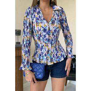 เสื้อเชิ้ตลายดอกพลีทสีม่วงไลแลค - สีม่วงไลแลค - Product Image 4