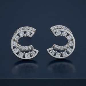 92.5 <b>Silver</b> <b>Stud</b> <b>Earrings</b> Princess Cut Diamond Zircon Geometric Pattern Rose Gold Trendy for Wedding Engagement Party-183141 - Product Image 1