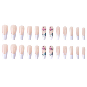 Venta al por mayor 24 Uds ABS <span class=keywords><strong>uñas</strong></span> postizas <span class=keywords><strong>azul</strong></span> <span class=keywords><strong>y</strong></span> <span class=keywords><strong>rosa</strong></span> mariposa estampado largo bailarina <span class=keywords><strong>uñas</strong></span> de dedo prensa con pegamento de <span class=keywords><strong>uñas</strong></span> - Product Image 3