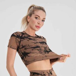 เสื้อครอปมัดย้อมสำหรับผู้หญิงเสื้อวิ่งแขนสั้นเข้ารูปสำหรับใส่ไปยิมเสื้อวิ่งแฟชั่นฤดูร้อน - Product Image 6